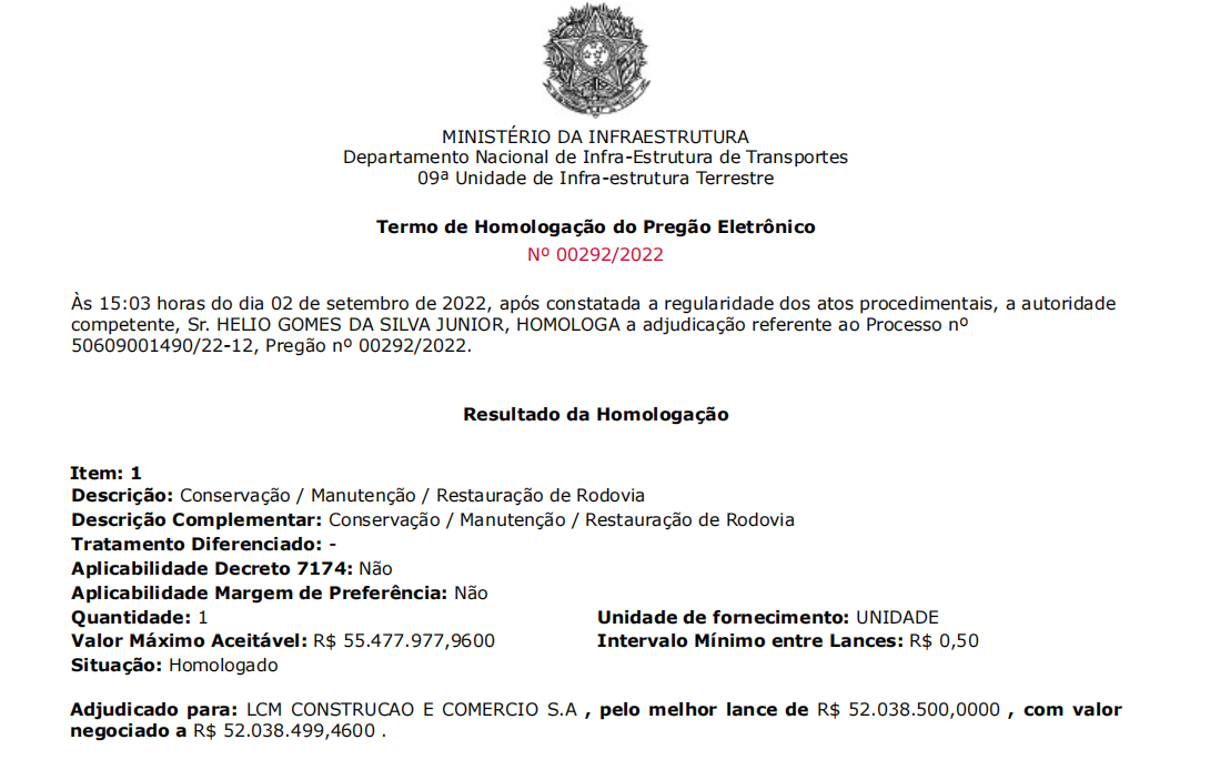 homologação empresa BR 163