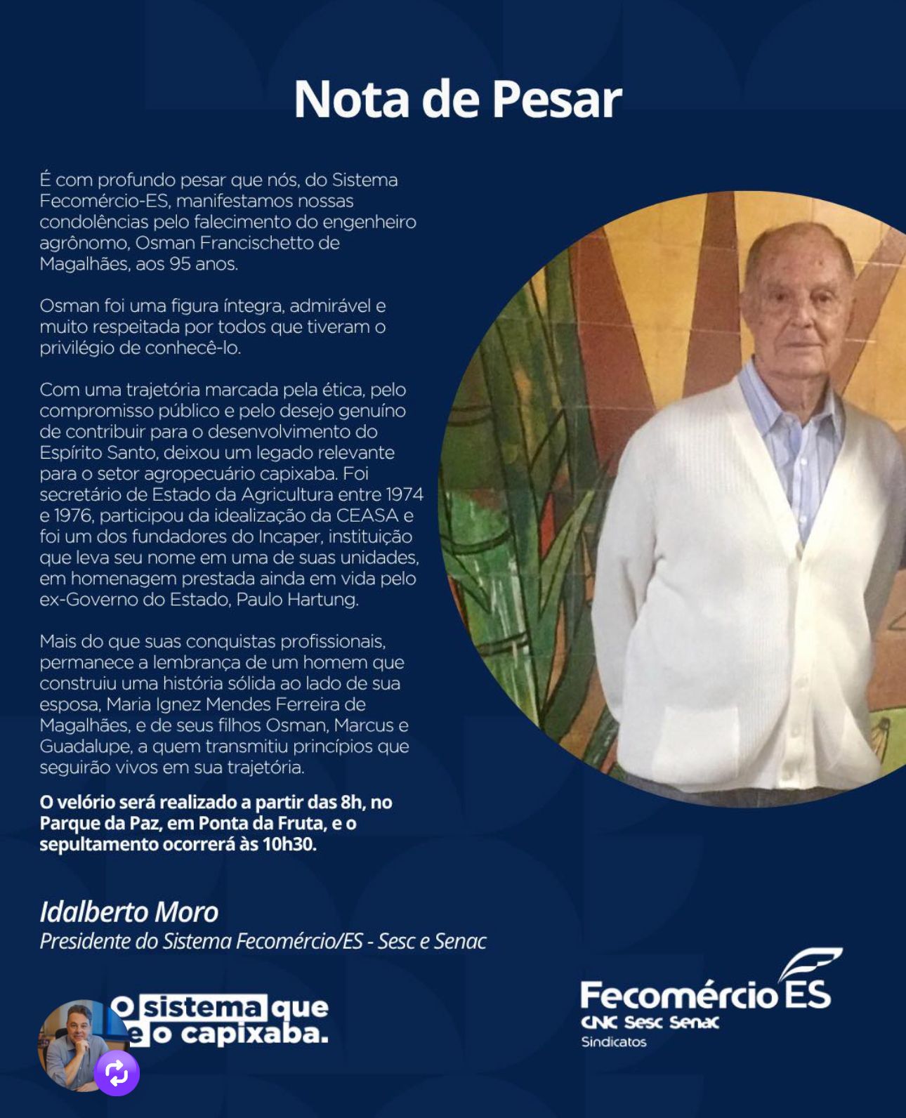 A nota de pesar da Fecomércio-ES
