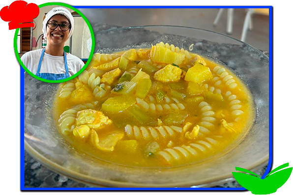 Jaquiane criou uma “Sopa de legumes com entremeio de casca de melancia”