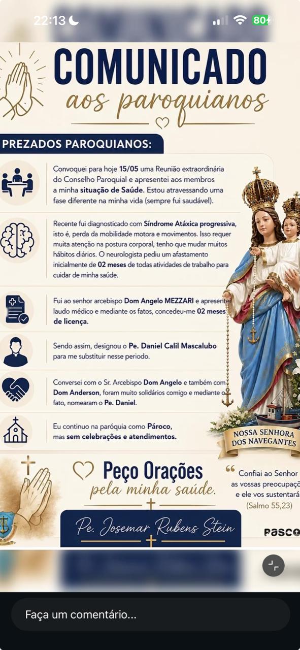 O comunicado do afastamento do padre Josemar