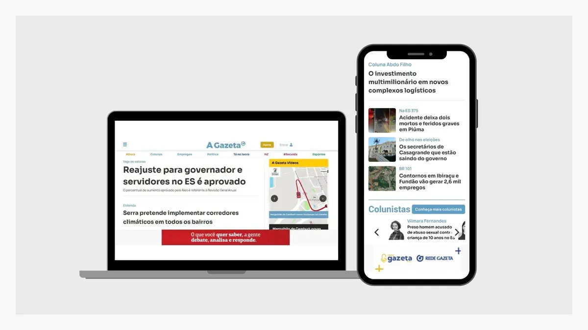 Formato atual de A Gazeta no desktop e no celular