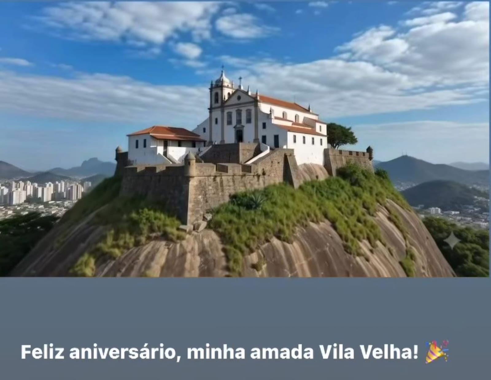 Outra representação gráfica do Convento estranhíssima, gerada por IA, esta por ocasião do aniversário de Vila Velha (23 de Maio)