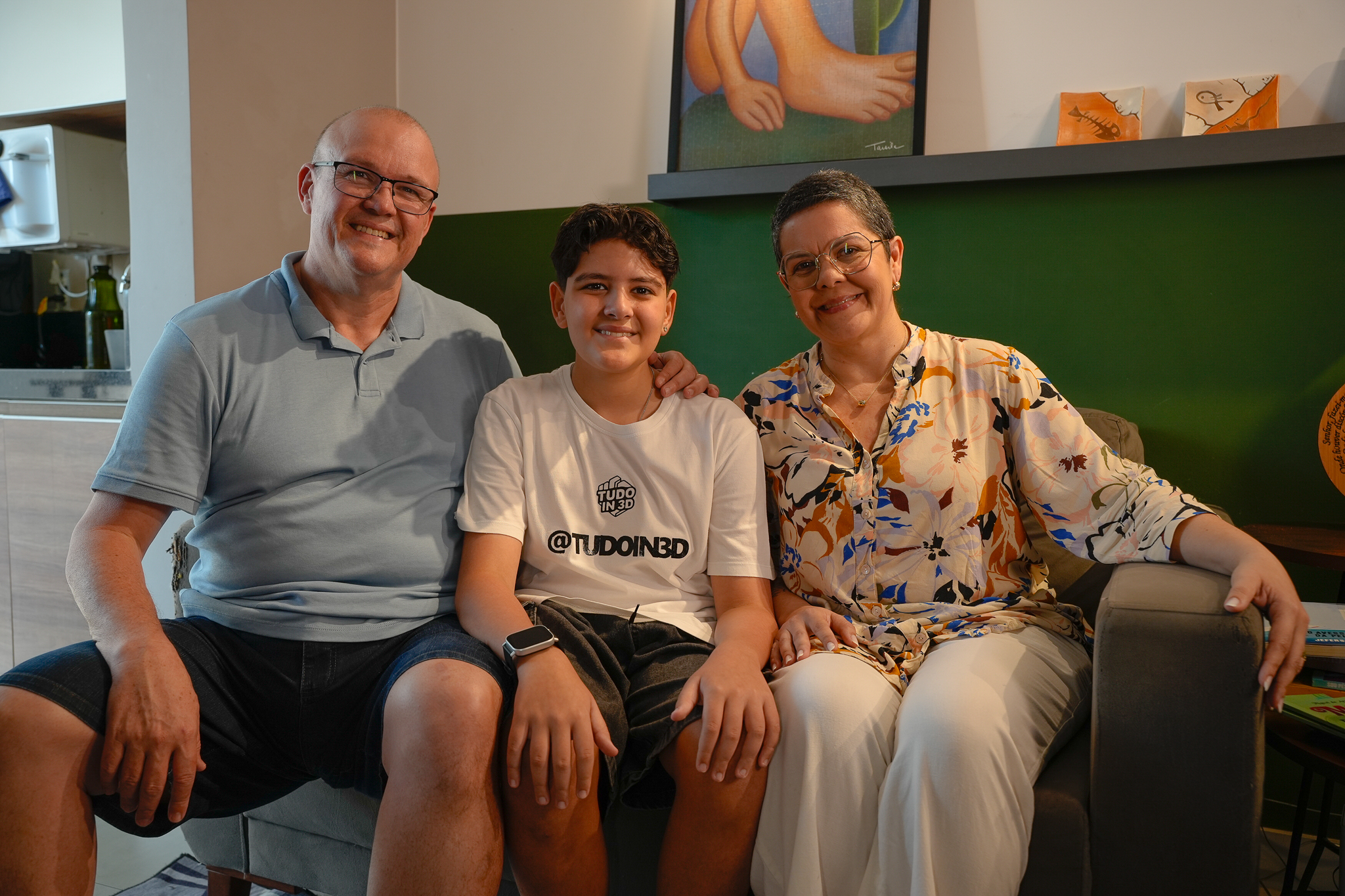 Miguel Arruda com os pais, Leonardo Arruda e Ana Paula Arruda
