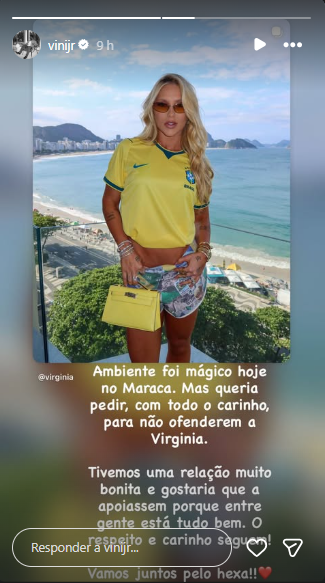 Vinicius Júnior defende Virginia após vaias durante jogo do Brasil.