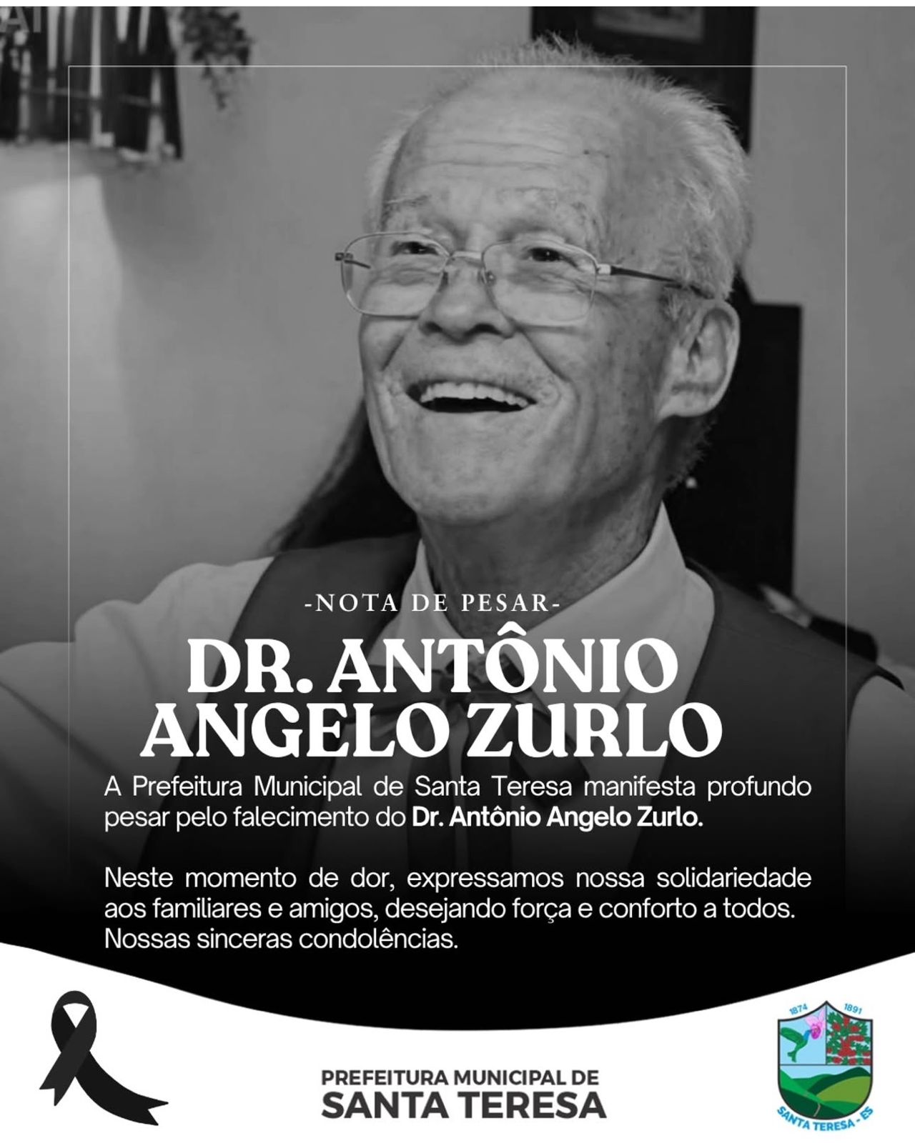 A nota de pesar da Prefeitura de Santa Teresa pela morte de Zurlo
