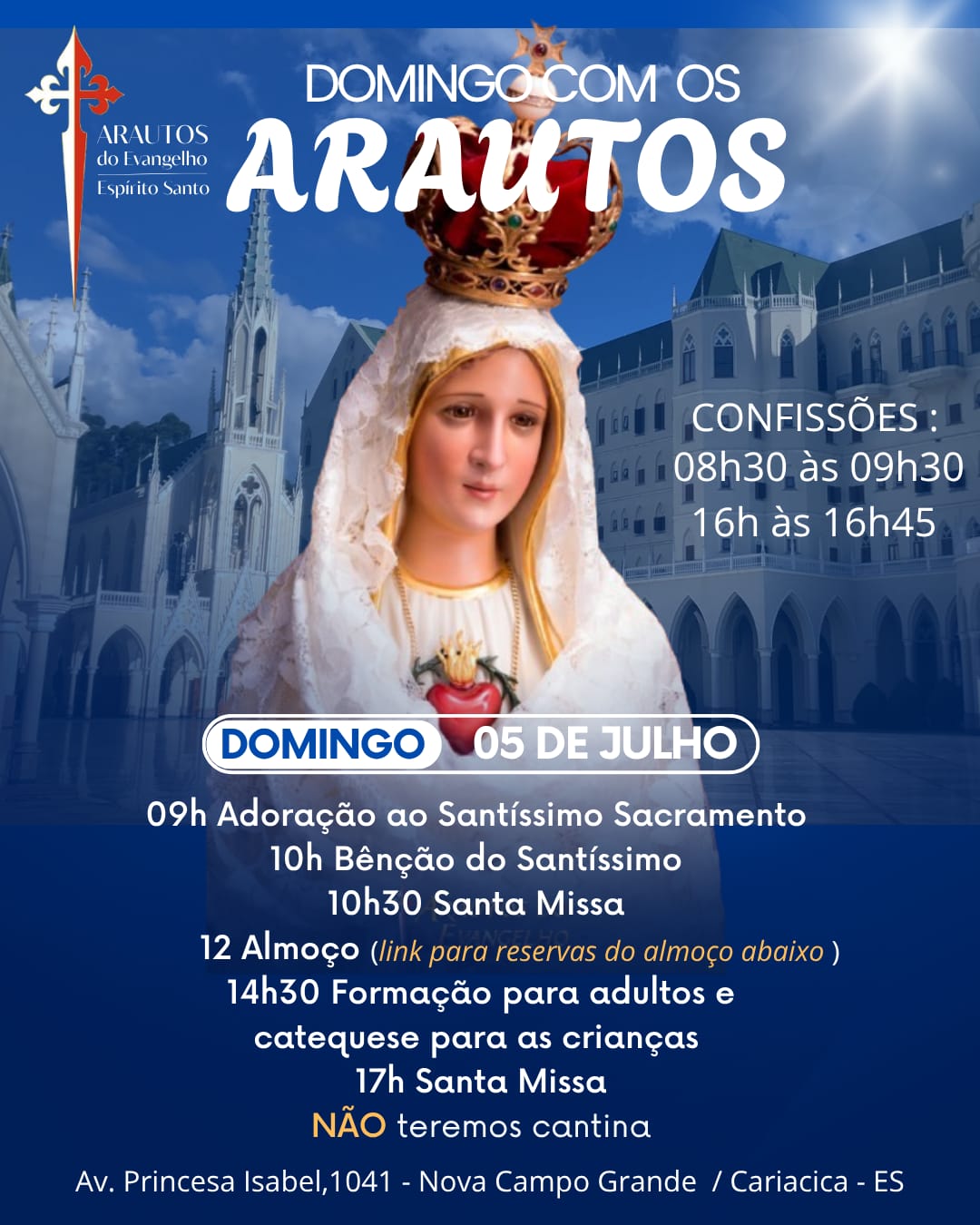 A programação deste domingo dos Arautos do Evangelho: duas missas