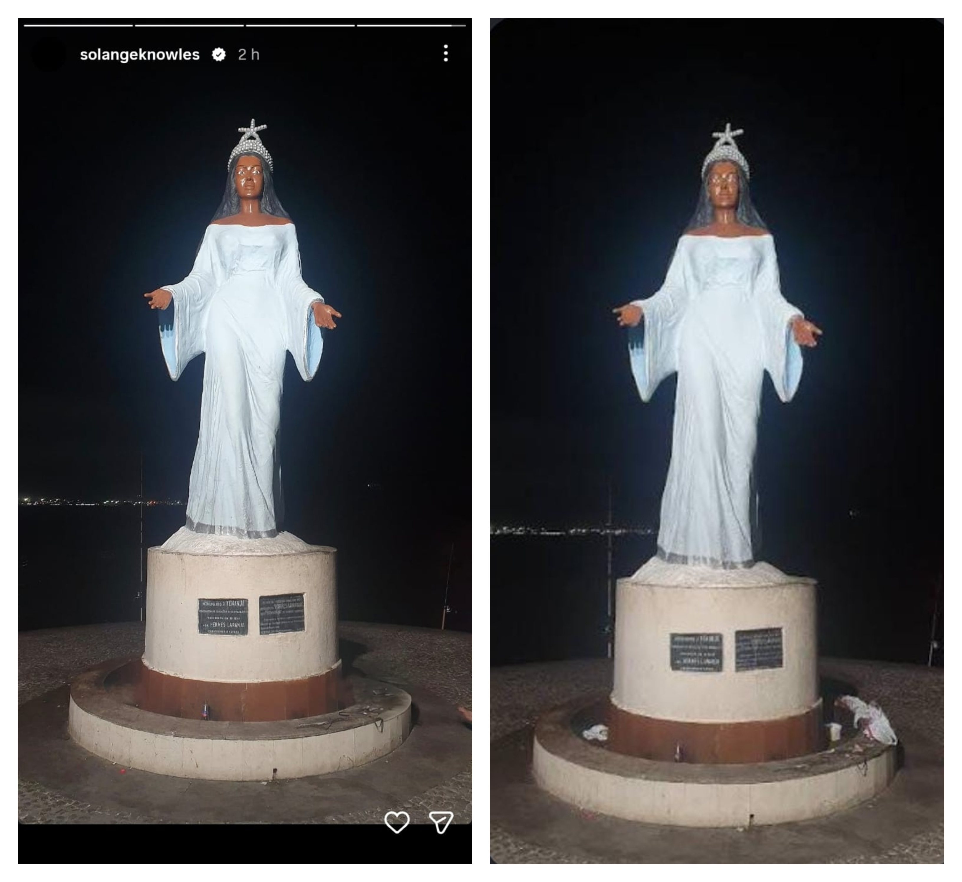 À esquerda, a foto postada por Solange Knowles no Instagram; à direita, a foto encontrada na Wikipedia
