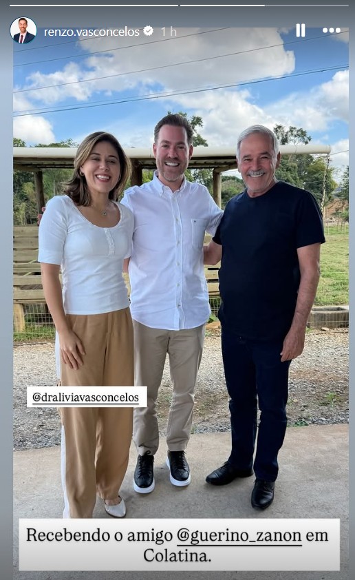 Renzo e Lívia Vasconcelos recebem Guerino Zanon