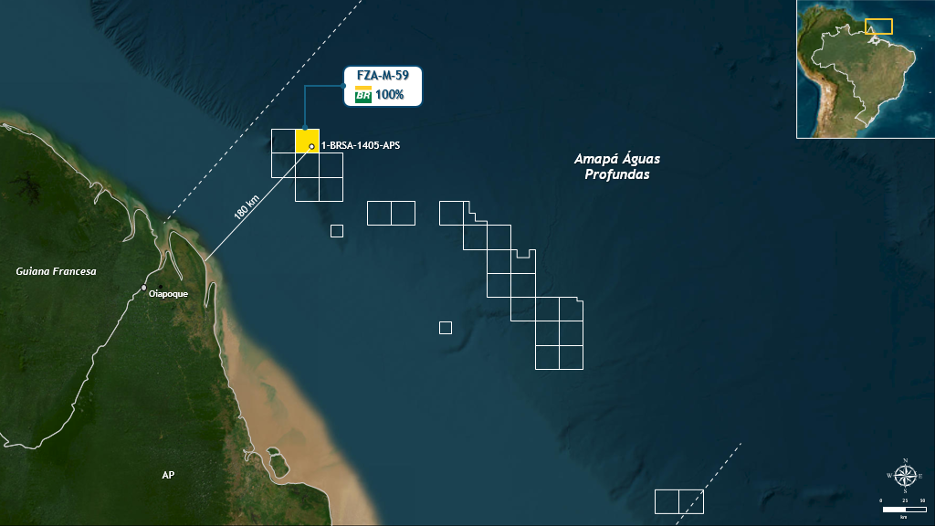 Mapa mostra localização da nova descoberta da Petrobras na Marguem Equatorial