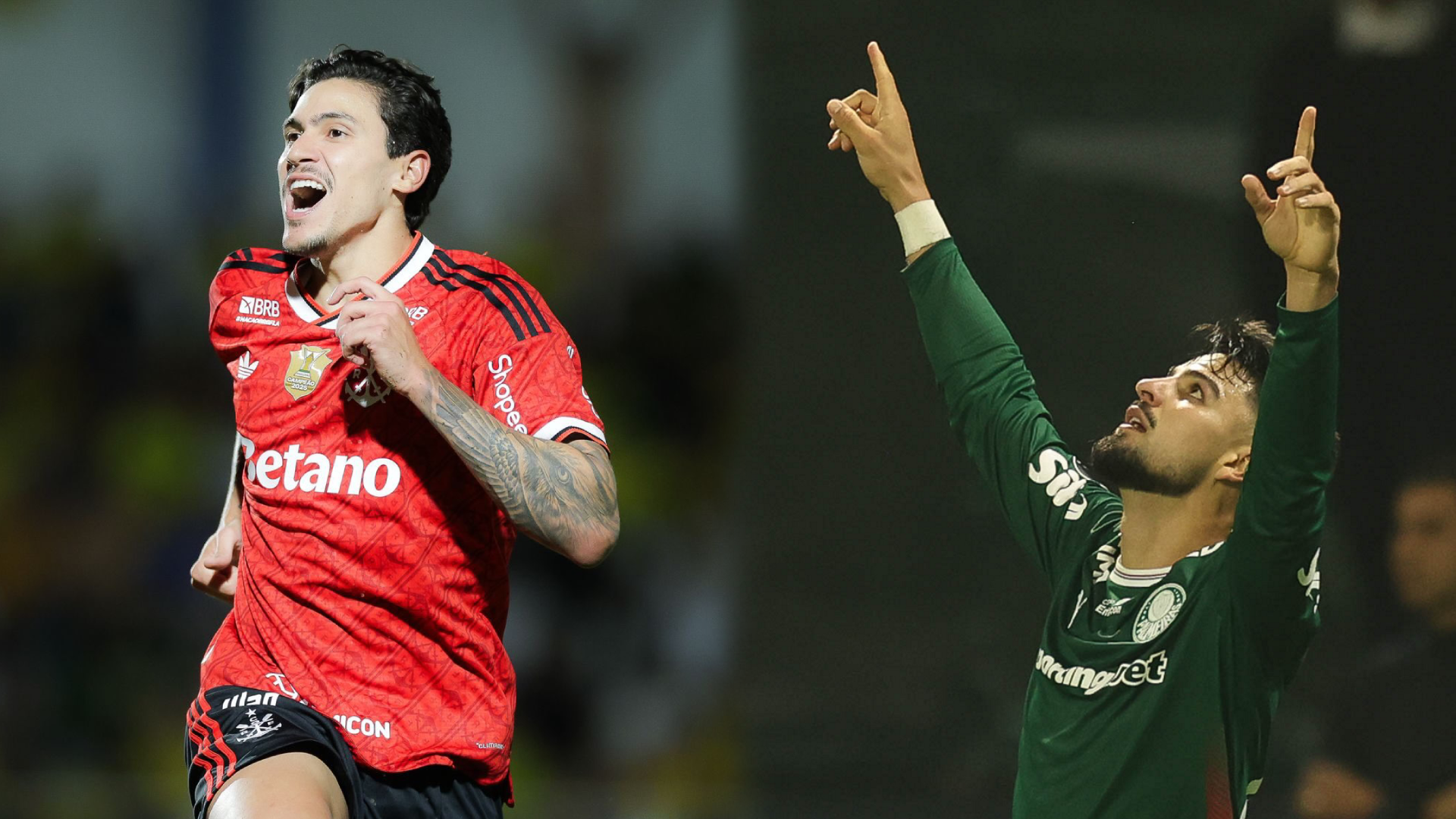 Pedro, atacante do Flamengo e Flaco López, atacante do Palmeiras