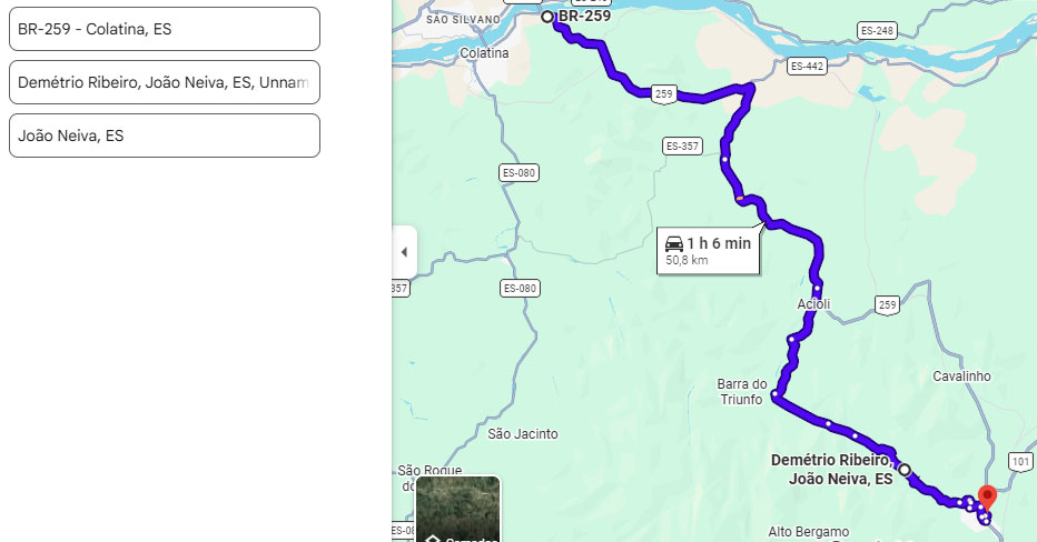 Mapa 04 | Rota alternativa após interdição da BR 259 em João Neiva