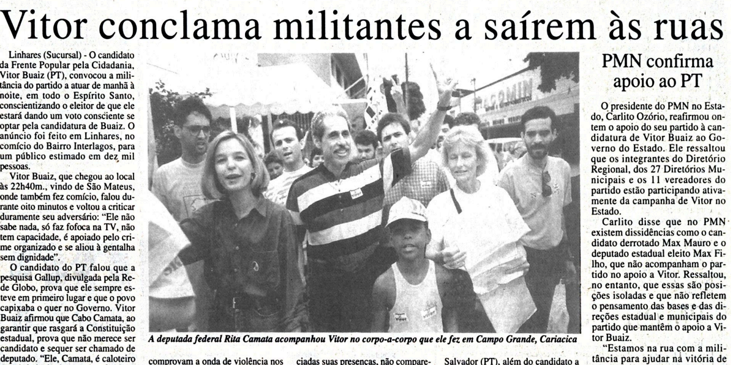 Vitor Buaiz em A Gazeta. Edição do dia 12/11/1994