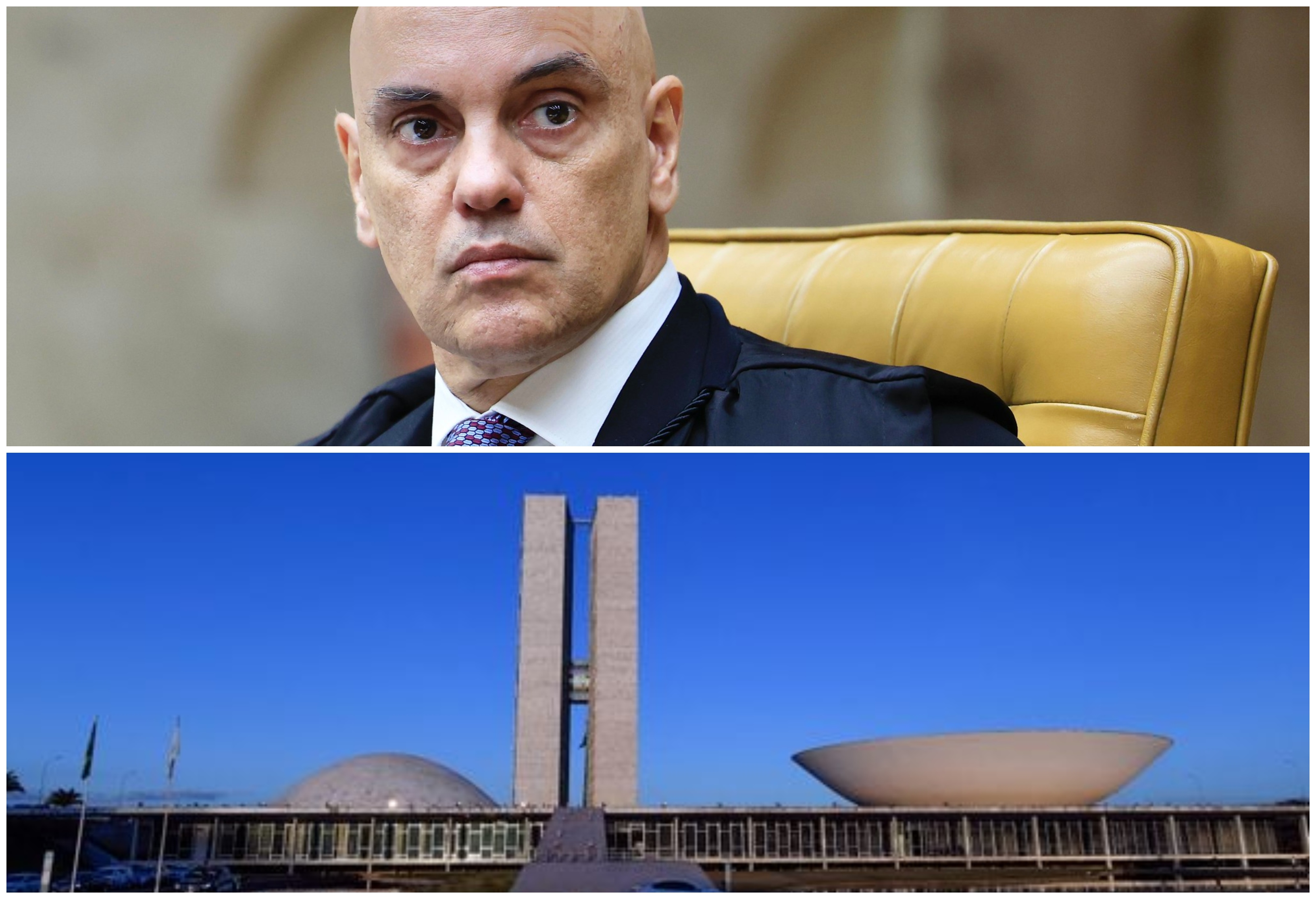 Acima, Alexandre de Moraes; abaixo, a fachada do Congresso Nacional