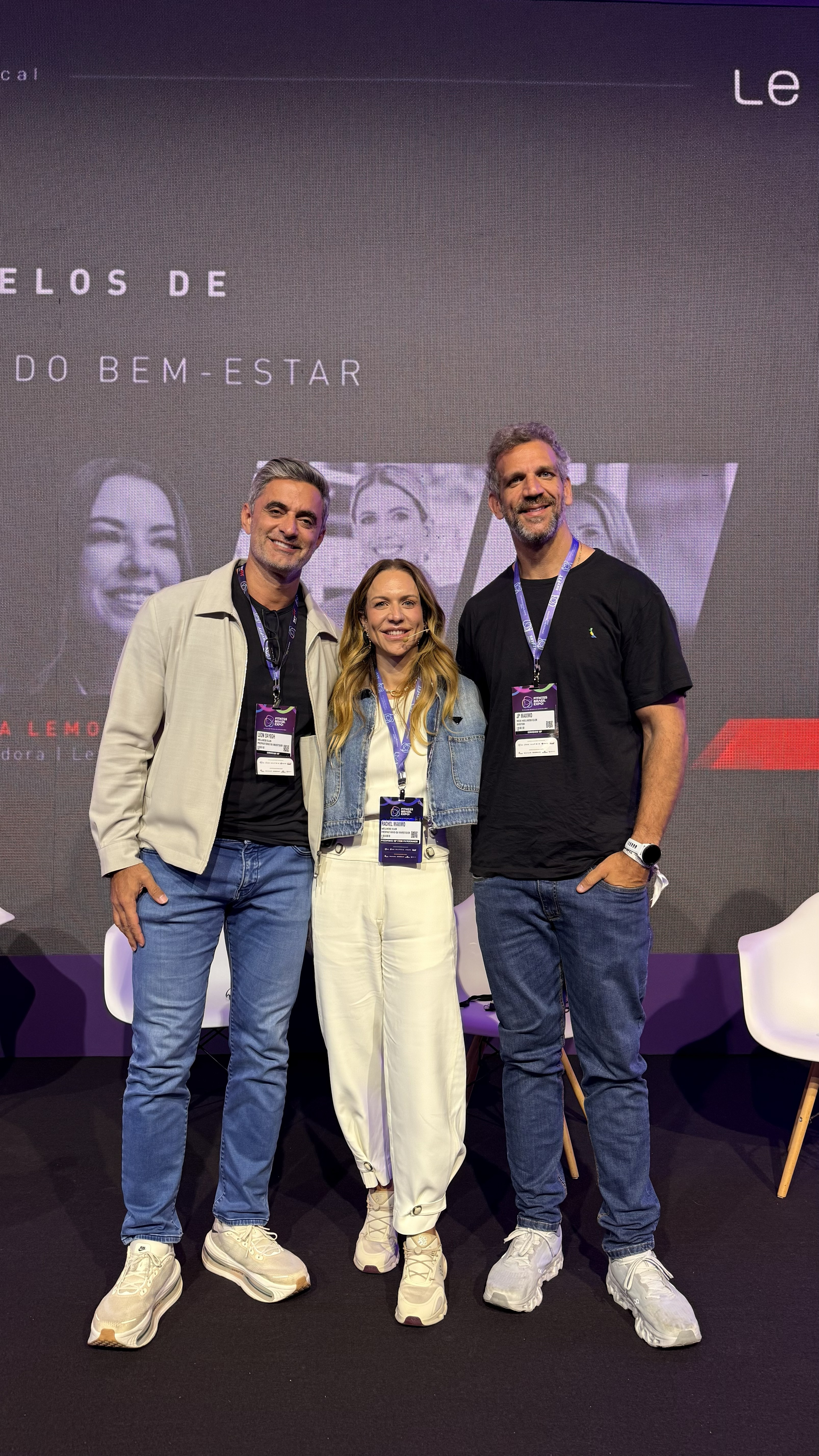 A CEO da Rede Wellness Club, Rachel Máximo, marcou presença na mesa-redonda sobre “Novos Modelos de Negócios na Economia do Bem-Estar” da Fitness Brasil Expo, em São Paulo. Ao lado dos sócios Leon Sayegh, diretor de Expansão, e João Paulo Máximo