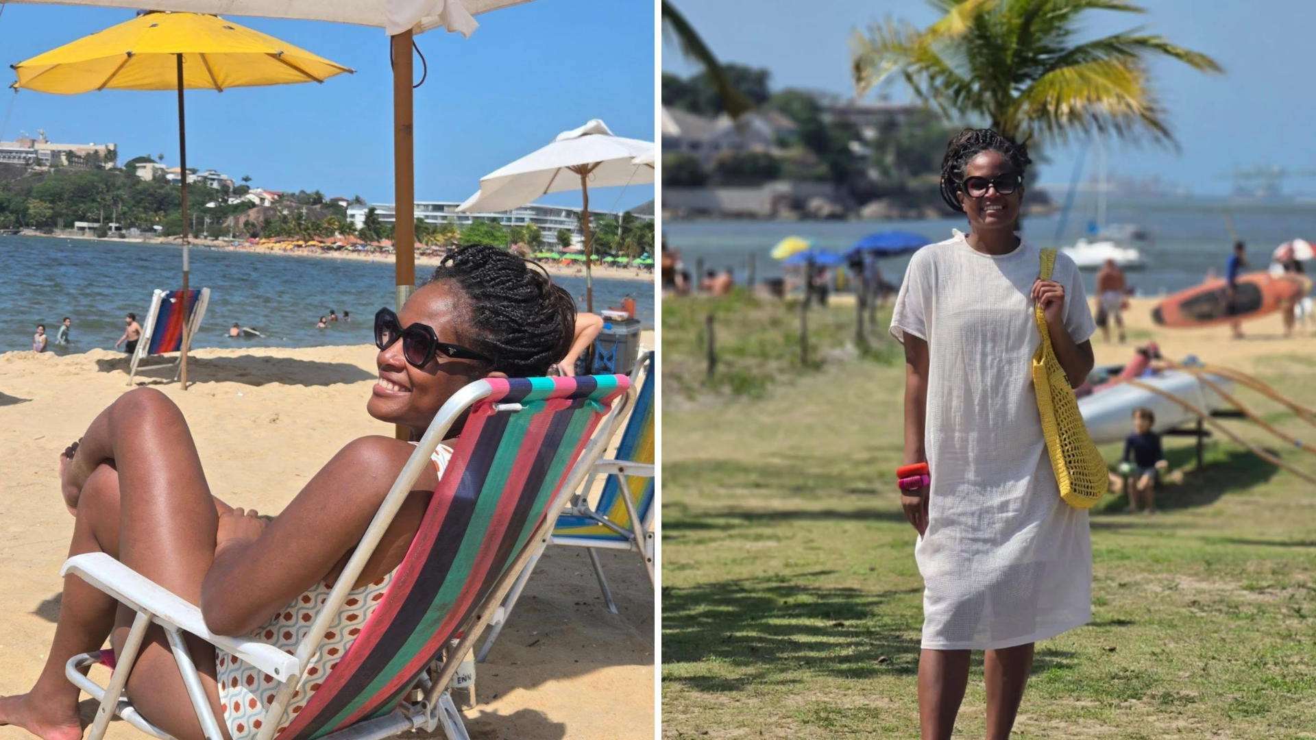 Djamila Ribeiro aproveitou para curtir a Praia da Guarderia em Vitória
