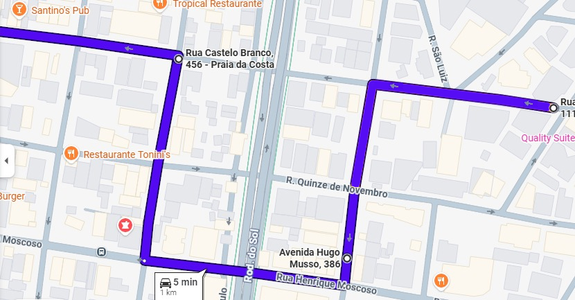 Desvio recomendado pela PMVV para veículos trafegarem durante a interdição na Rua Castelo Branco, na Praia da Costa