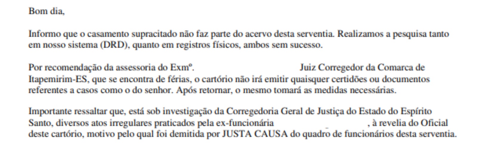 Fraude no cartório de Rio Muqui, em Itapemirim, envolvendo certidões de casamento falsas