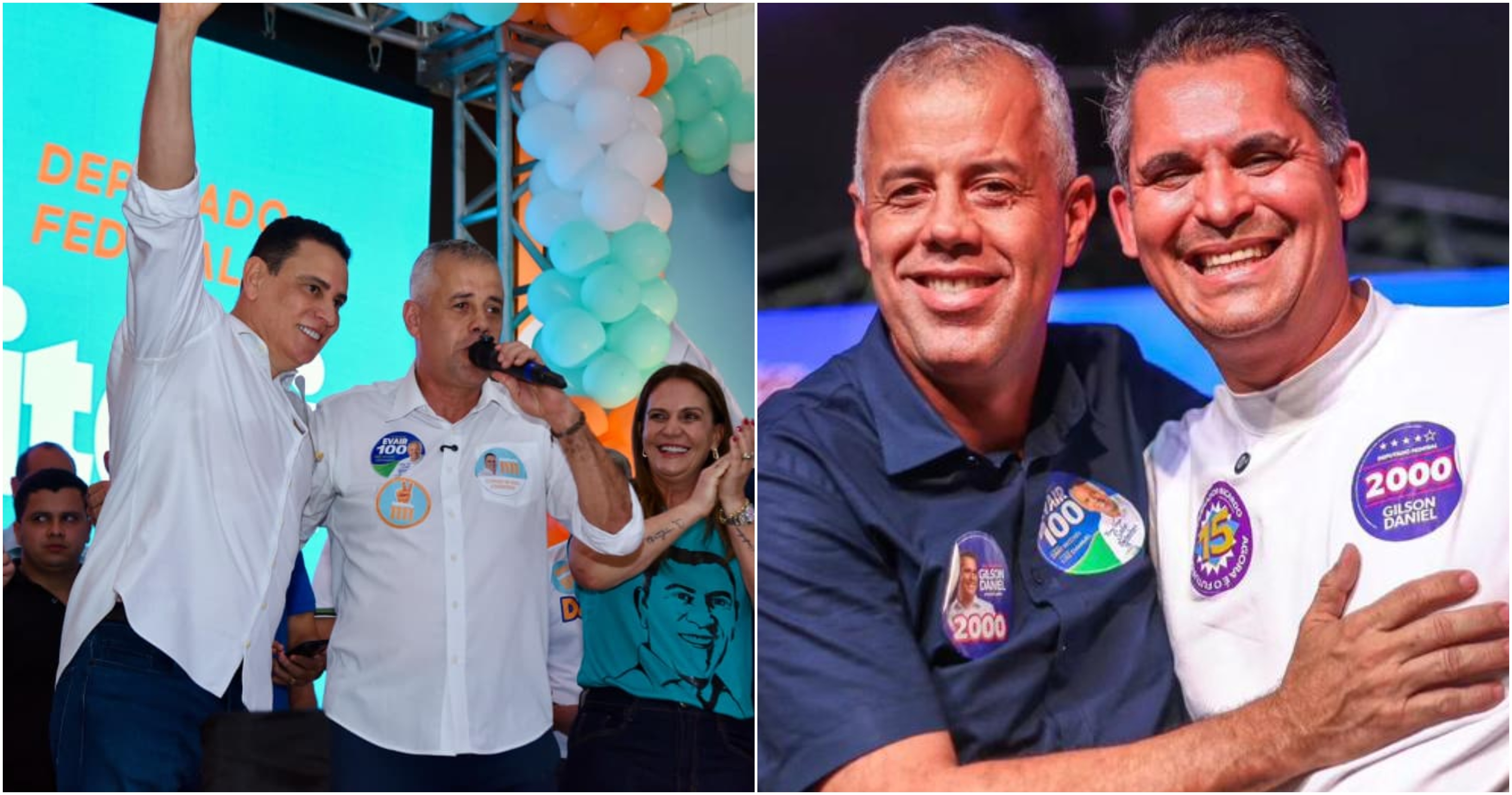 À esquerda, Evair com Da Vitória; à direita, Evair com Gilson Daniel