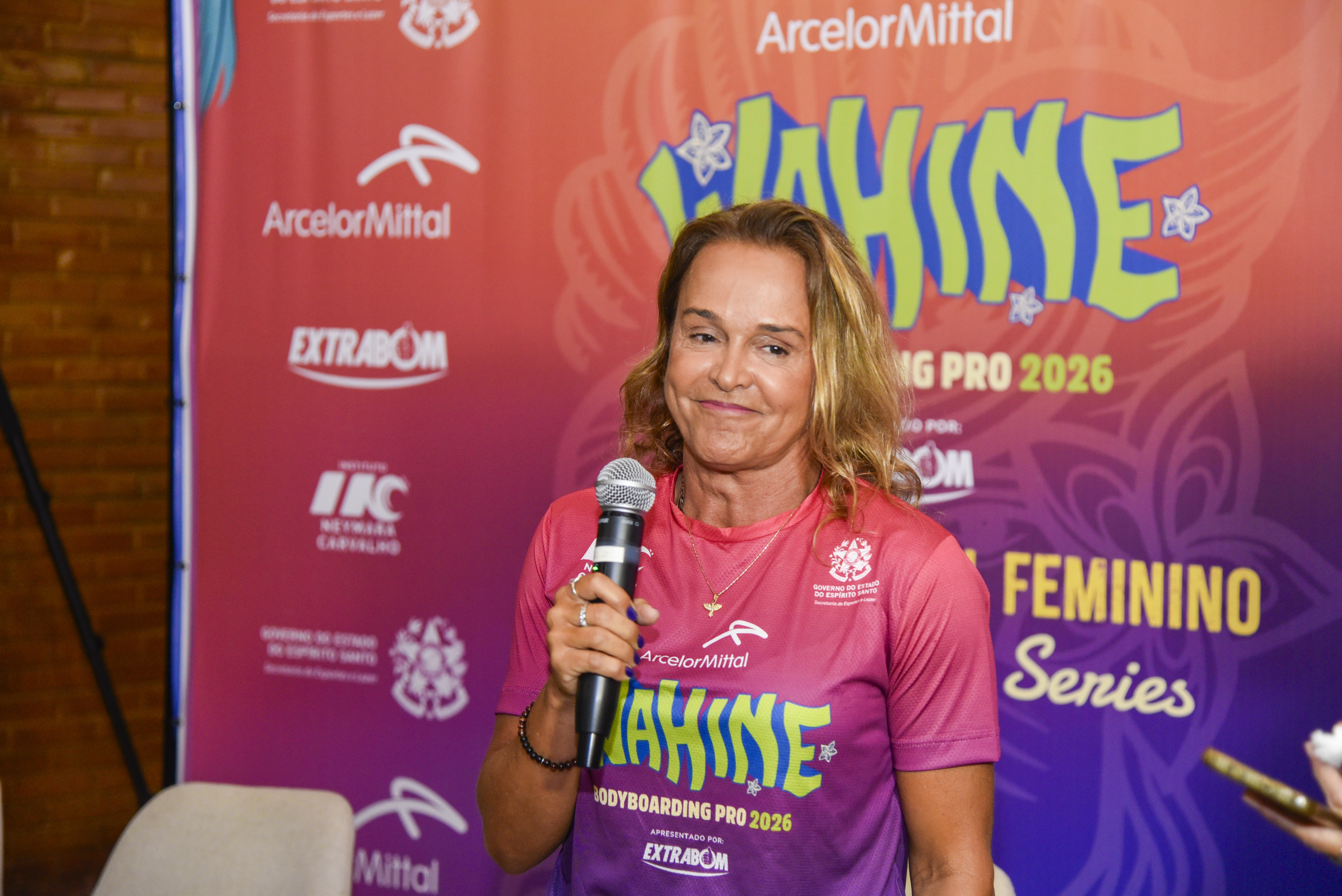 Neymara Carvalho, na coletiva de imprensa Wahine