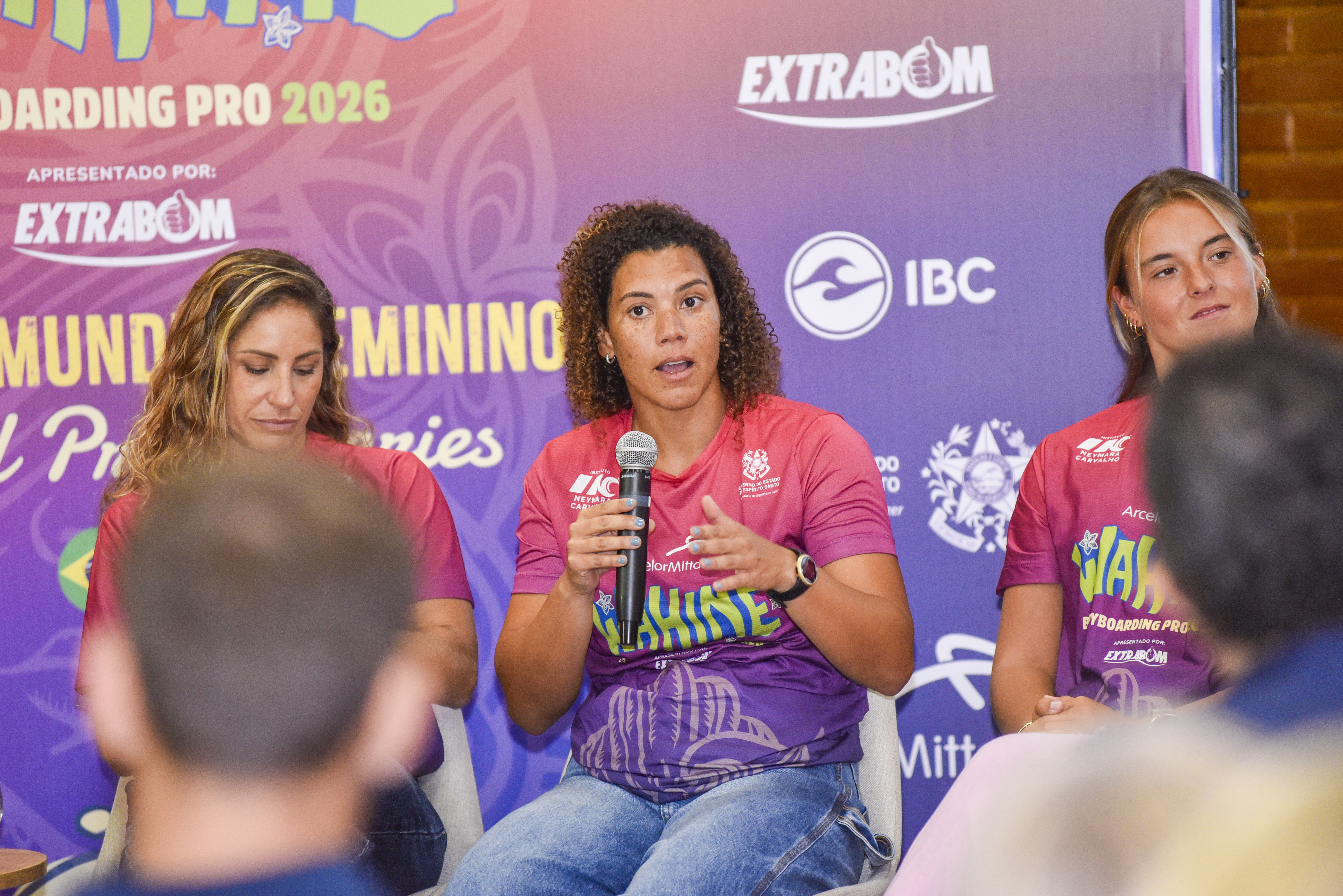Maíra Viana, na coletiva de imprensa Wahine