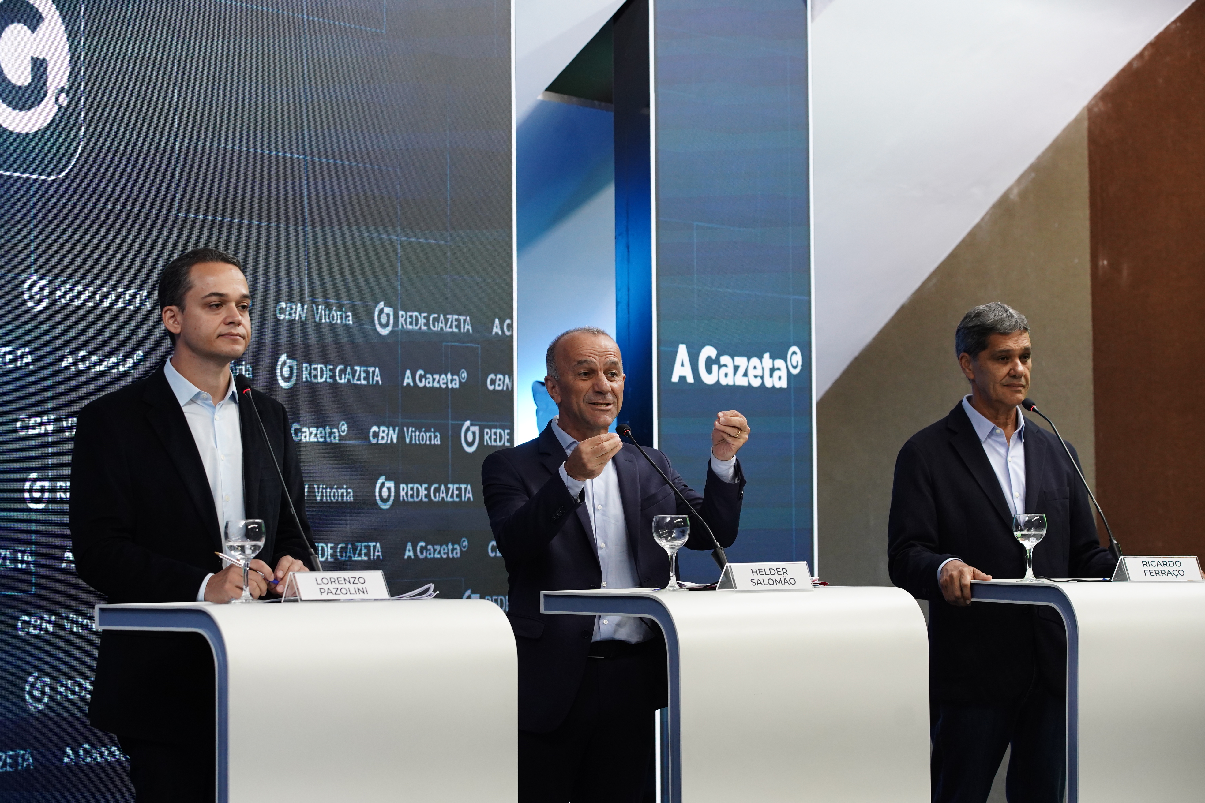 Debate CBN e A Gazeta com os candidatos ao governo do ES, Lorenzo Pazolini, Helder Salomão e Ricardo Ferraço