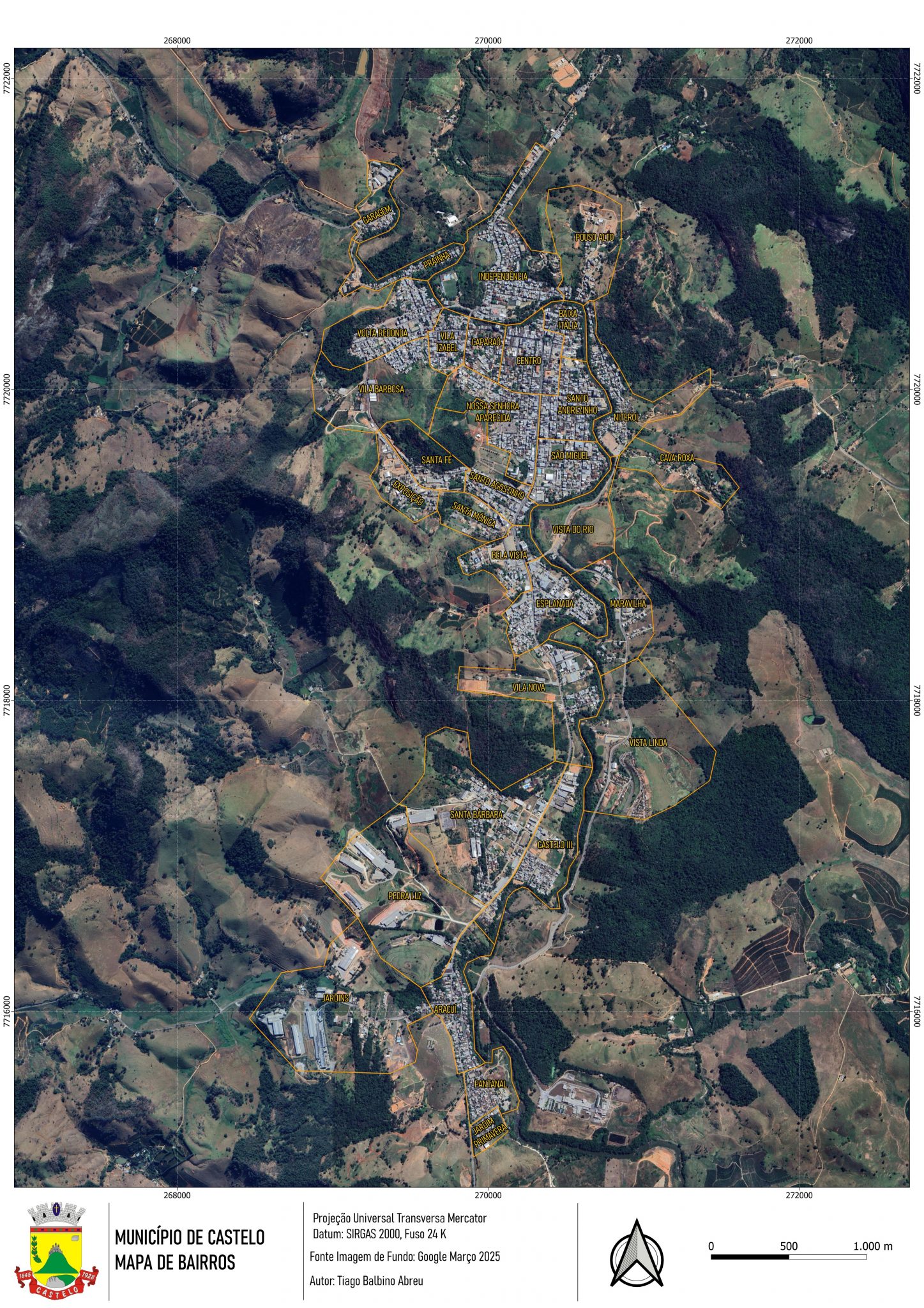 O mapa de bairros da área urbana de Castelo