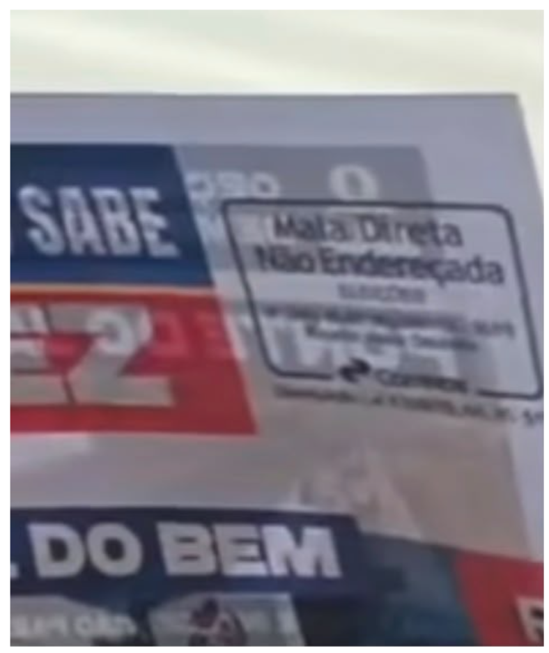 Captura de tela do vídeo verificado mostra panfleto identificado como parte do serviço de Mala Direta, com entrega “não endereçada”
