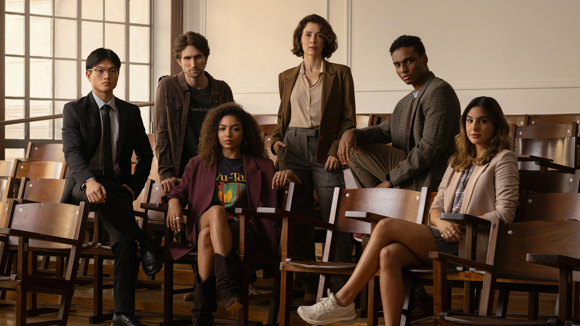 Da esquerda para a direita: Nicolas Lee, Felipe Ricca, Any Gabrielly, Marjorie Estiano, Pedro Roza e Luiza Gabus