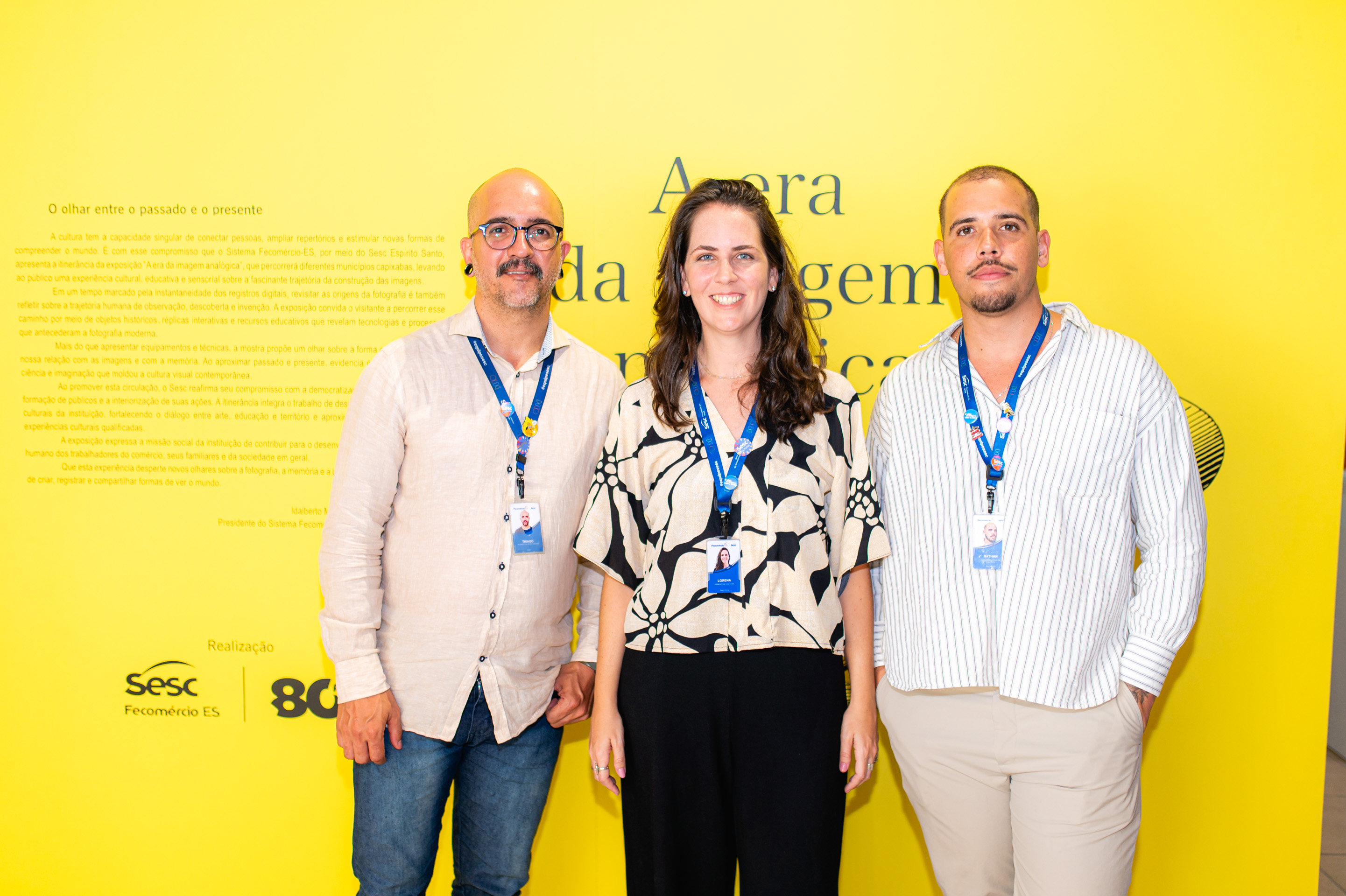 Thiago Arruda, programador de Artes Visuais do Sesc-ES Lorena Louzada, gerente de Cultura do Sesc-ES Nathan Braga, coordenador de Cultura do Sesc-ES