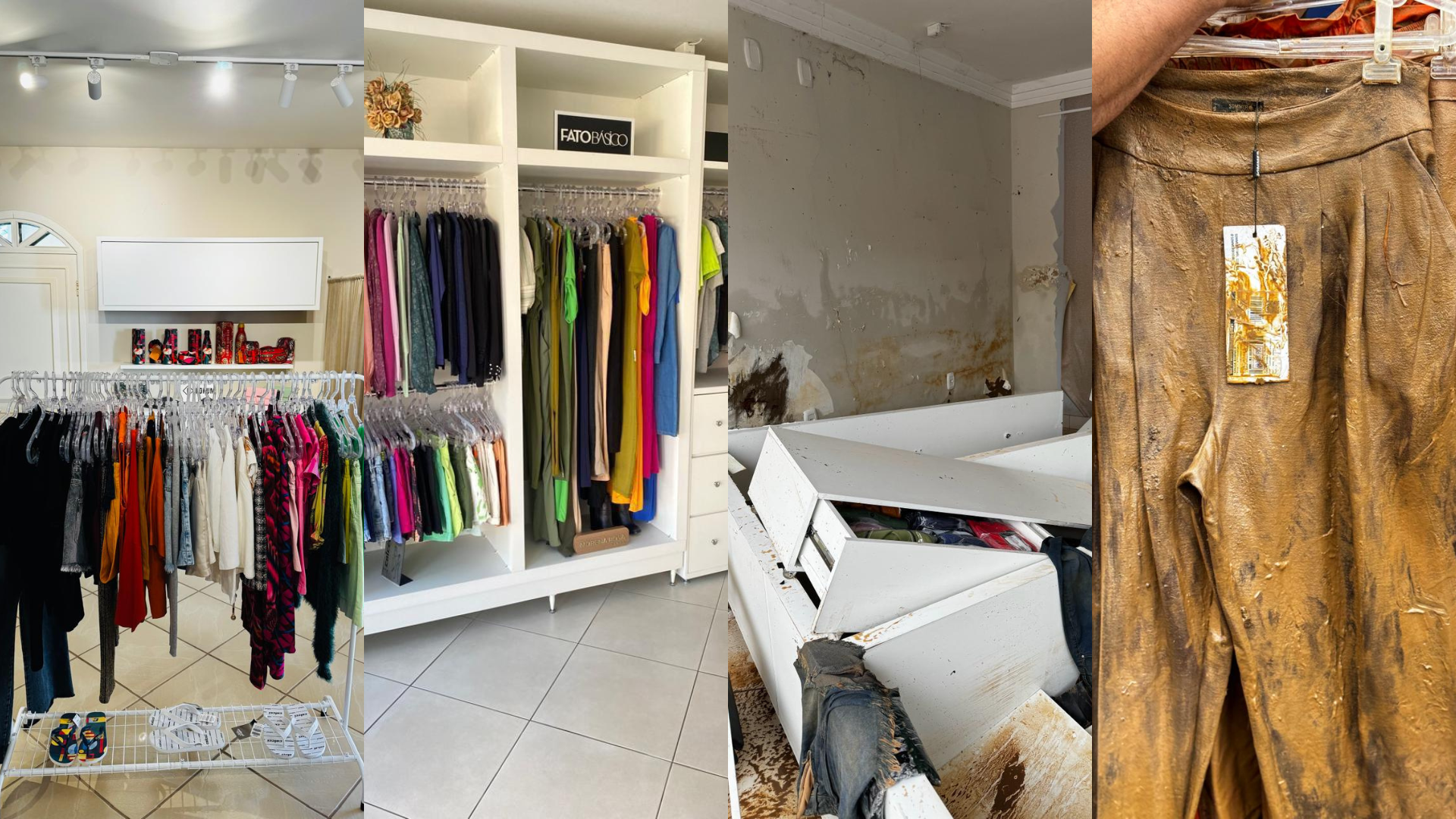 Antes e depois da Moda Izibida, após as enchentes no Sul do Estado em 2024