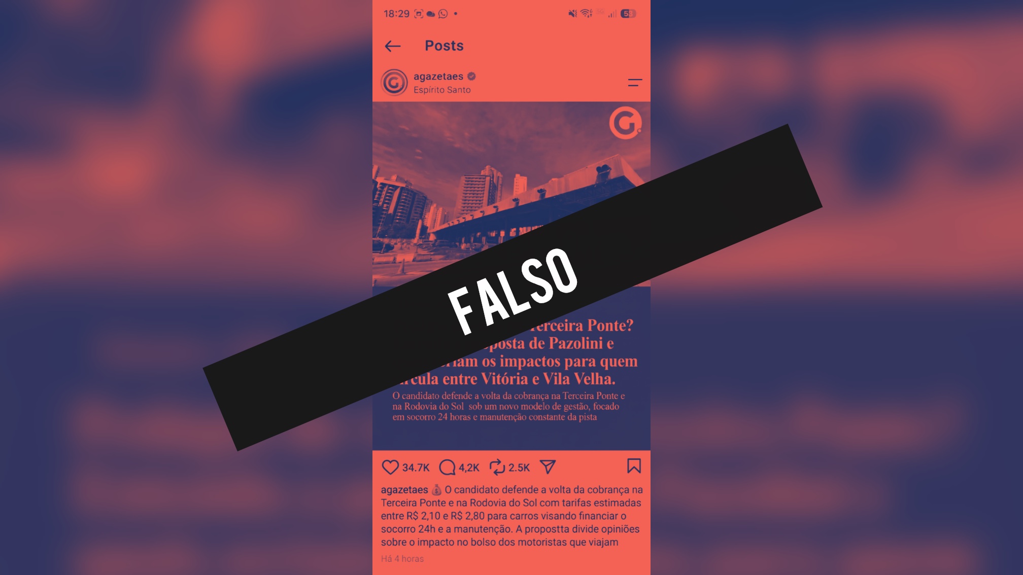 Print falso simula publicação de A Gazeta