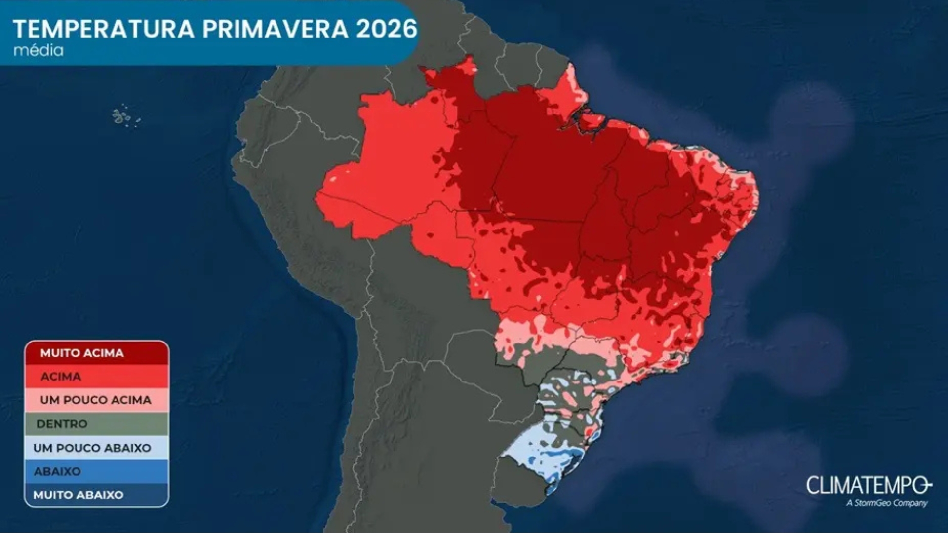 Média de temperatura no Brasil durante a primavera de 2026