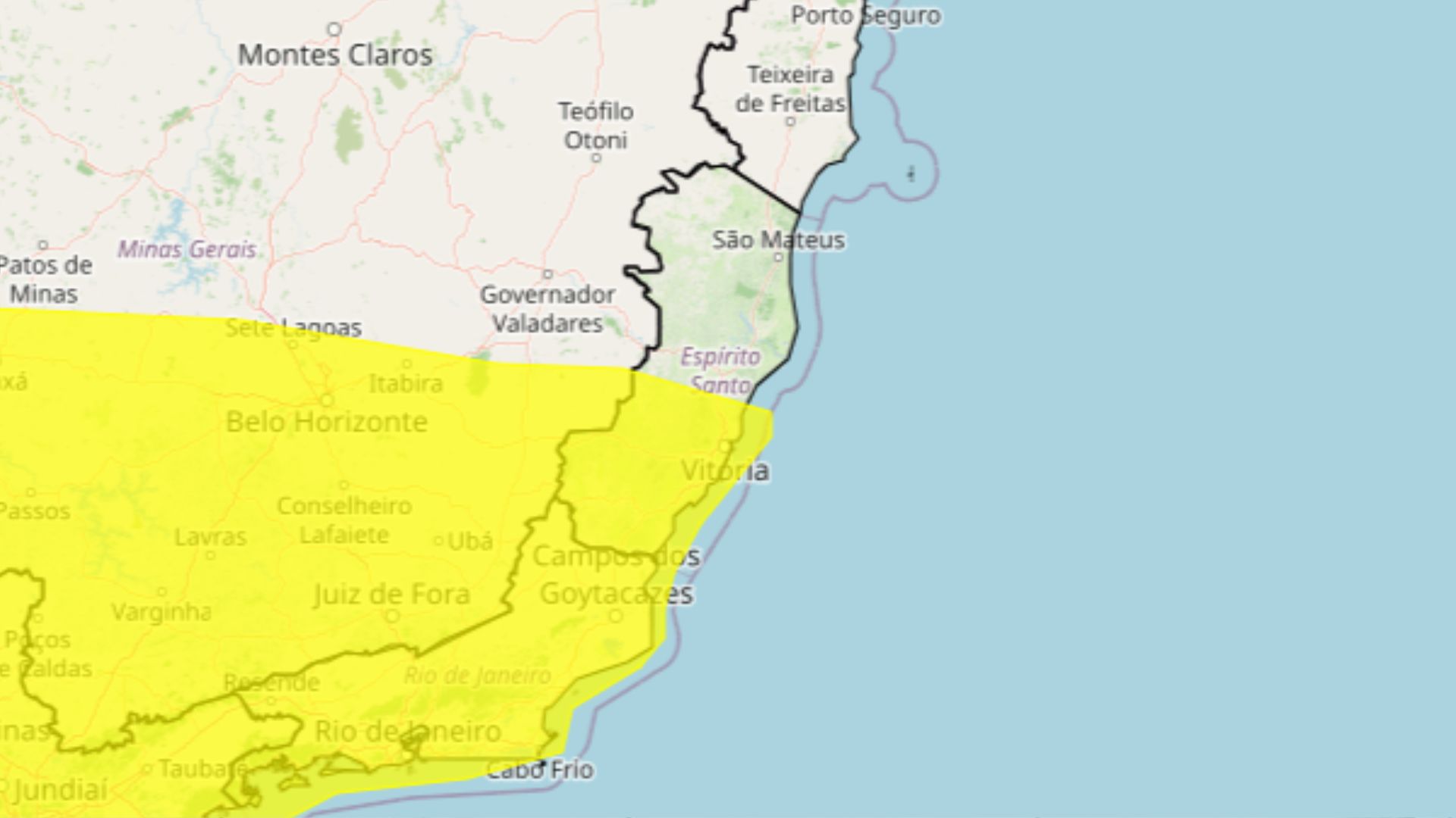 O aviso do Instituto Nacional de Meteorologia (Inmet) começou às 8h53 e segue válido até as 23h59 desta segunda-feira (28)