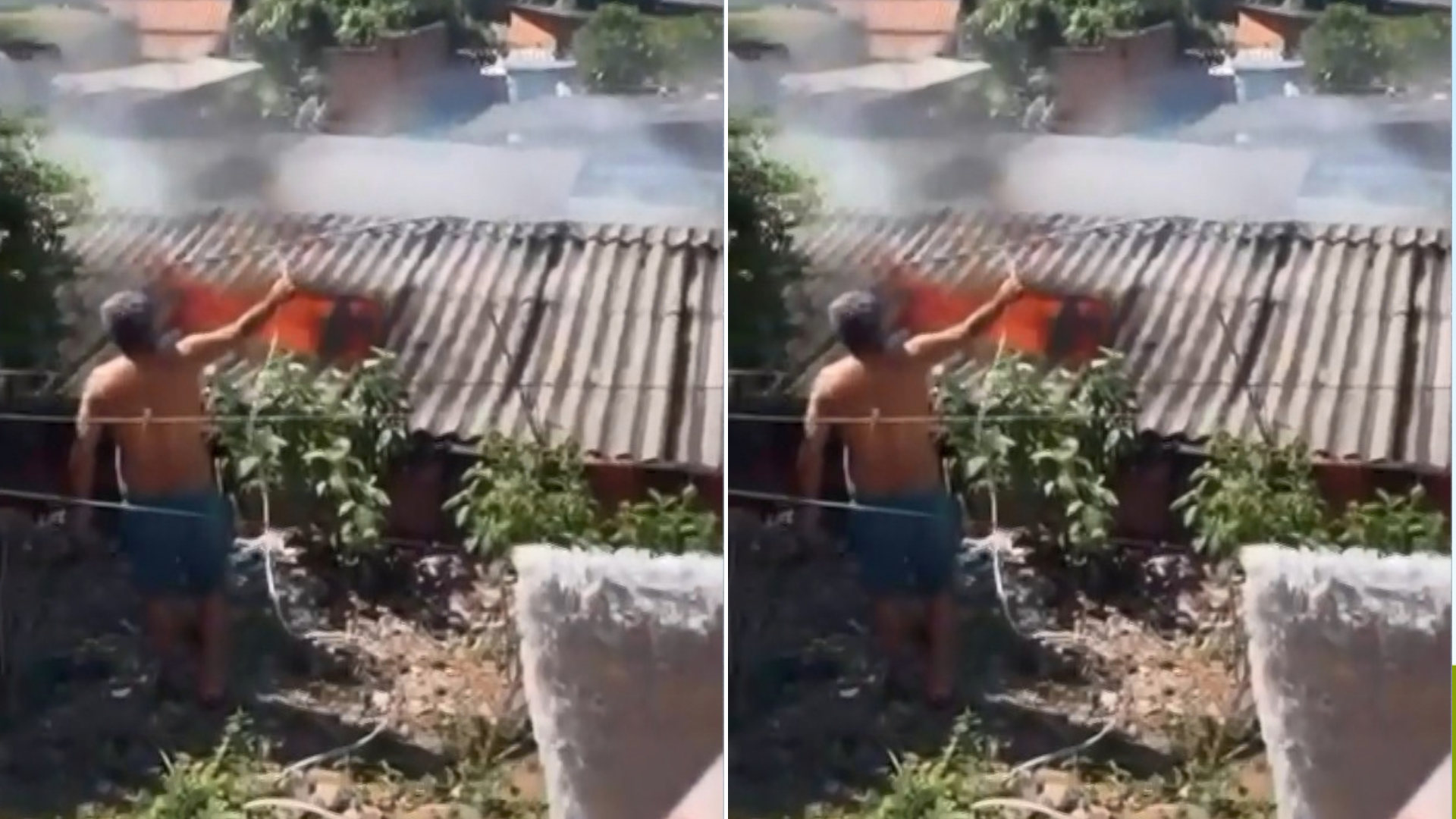 Os vizinhos ajudaram a conter o fogo da casa