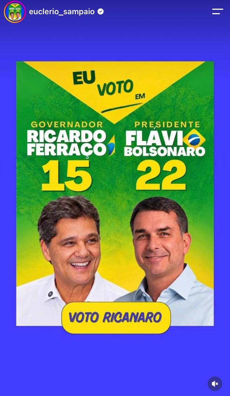 Publicação de Euclério Sampaio no Instagram: voto RicaNaro