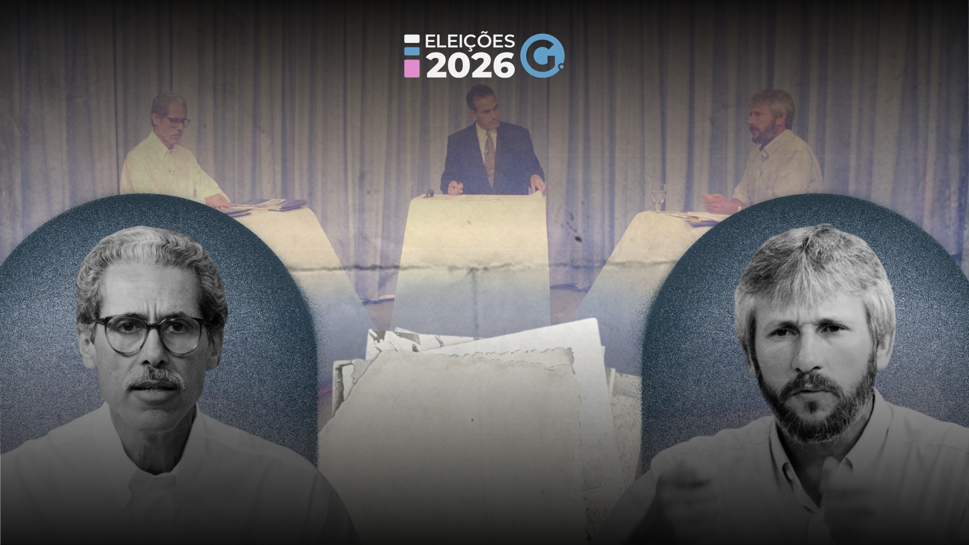 Vitor Buaiz (PT) e Cabo Camata (PSD) durante debate do segundo turno das eleições de 1994 para o governo do Espírito Santo.
