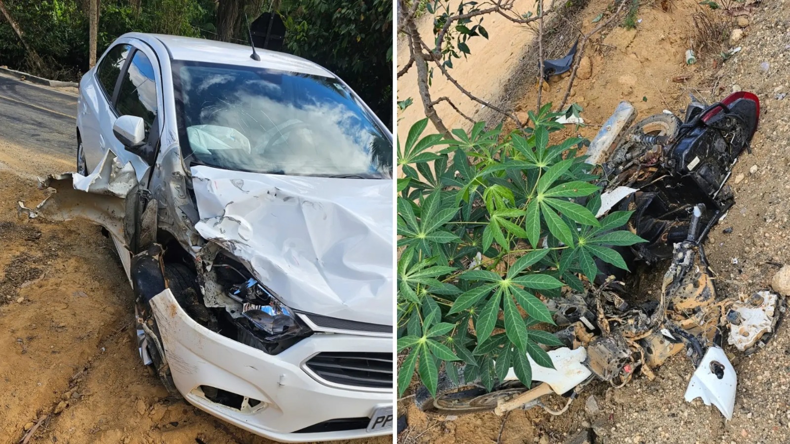 Colisão entre carro e moto na zona rural de São Gabriel da Palha resultou em uma morte. Motorista disse que a moto invadiu a contramão