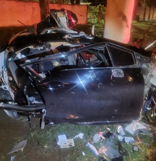 Motorista perdeu o controle da direção e bateu contra poste, ponte de ônibus e uma árvore na PR-445