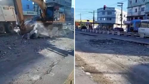 Retirada de concreto instalado em obra na Avenida Carlos Lindenberg, em Vila Velha