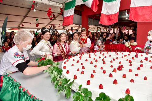 Torta gigante de morango com 500 quilos é um dos atrativos da festa