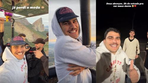 Influenciador Láctea chega no ES e registra passeio de balão em Pedra Azul.