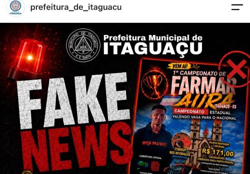 O alerta da Prefeitura de Itaguaçu denunciando a fake news
