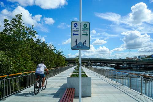 Sinalização para pedestres e ciclistas na nova Orla do Canal de Camburi
