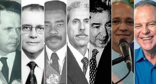 No sentido da leitura: Gerson Camata, Max Mauro, Albuíno Azeredo, Vitor Buaiz, José ignacio Ferreira, Paulo Hartung e Renato Casagrande
