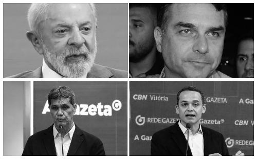 No topo, Lula e Flávio Bolsonaro. Embaixo, Ricardo Ferraço e Lorenzo Pazolini