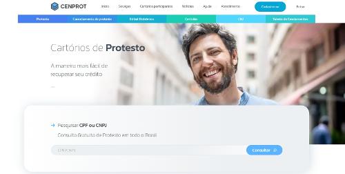 Página de consultas à Central Nacional do Protesto