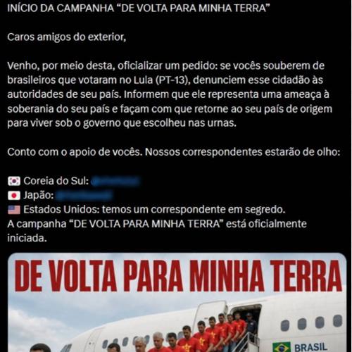 Conta no X fala em monitorar eleitores do Lula no exterior
