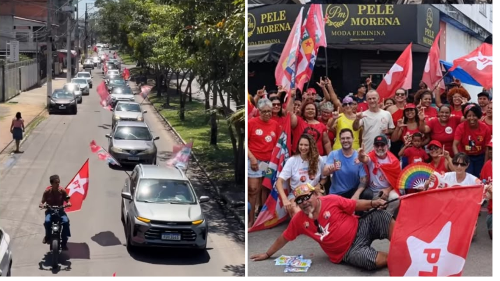 Manifestação organizada pelo PT reuniu participantes em uma carreata na Região 5 de Vila Velha, na manhã deste domingo (18)