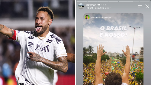 Neymar compartilha foto de Nikolas Ferreira em ato na Praia de Camburi
