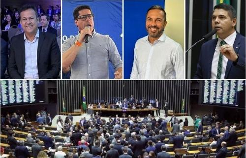 Acima: Neucimar Fraga, Marcelo Santos, Tyago Hoffmann e Messias Donato; abaixo, plenário da Câmara